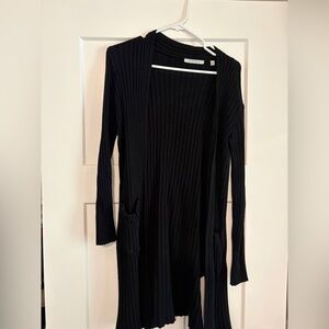 Cyrus Black Ribbed Open Cardigan with Pockets